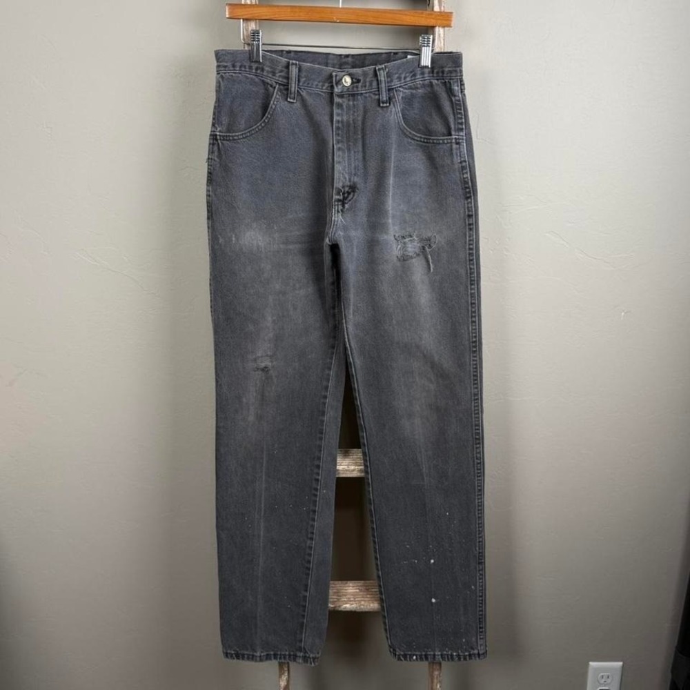 Mens Rustler Black Faded Denim Straight Relax Jeans size 32x32.5